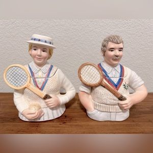 Set of 2 Fitz and Floyd Tennis Tea Pot 1994 ‎ Man and Woman Tennis